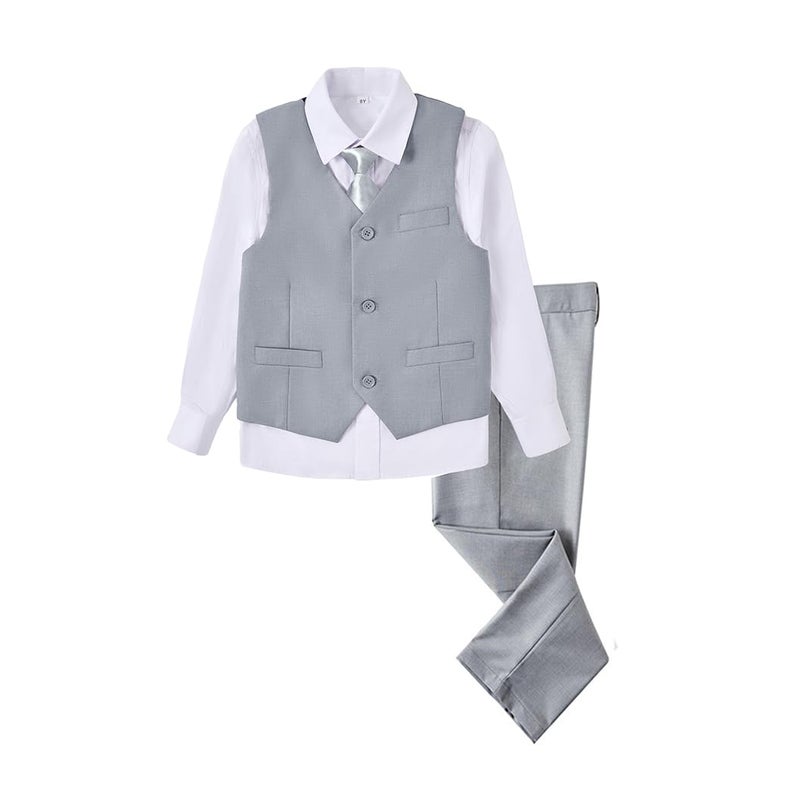 SaiLiiny Kids Suits for Boys Wedding Dresswear Toddler Suit Vest and Pants Sets for Boy Size 4T Gray - Image 1